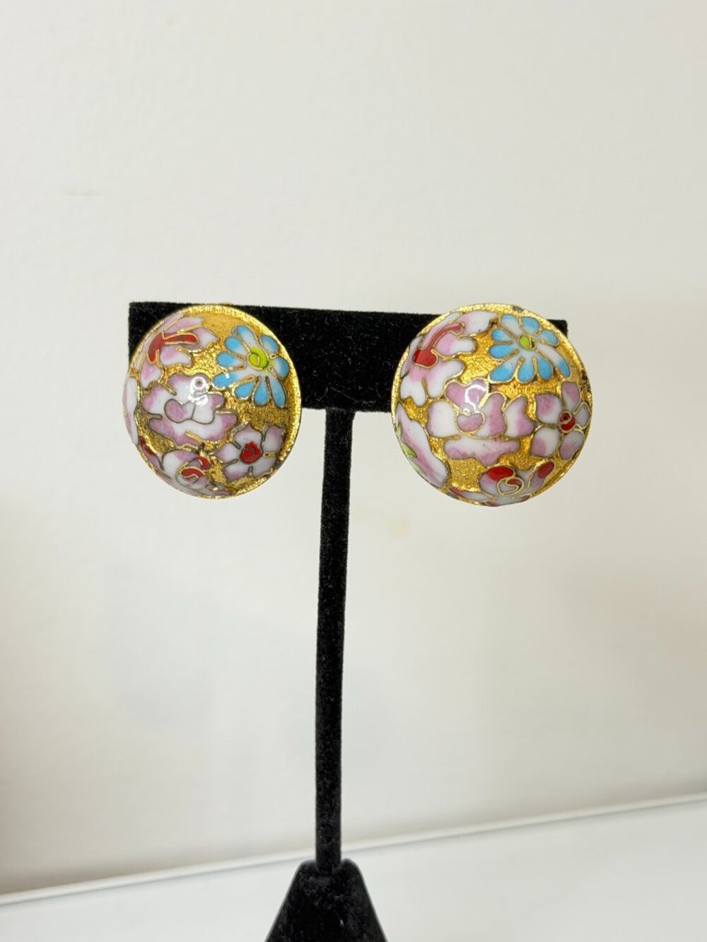 Floral Cloisonné Dome Clip-On Earrings | Colorful Enamel Statement Jewelry